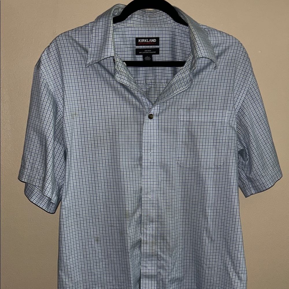 Kirkland Signature Men's Blue Checkered Shirt